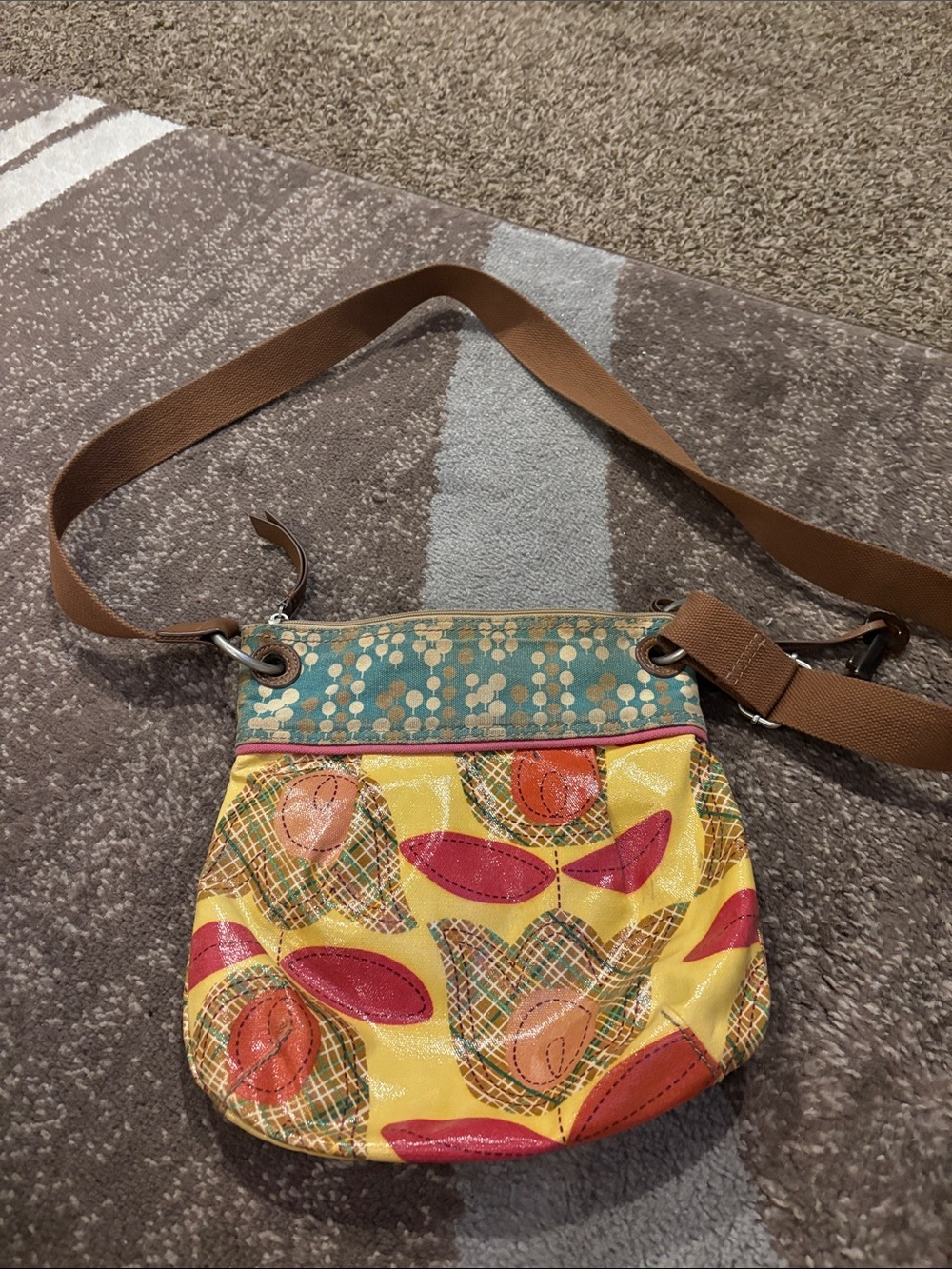 Fossil Yellow Multicolor Patterned Crossbody Bag